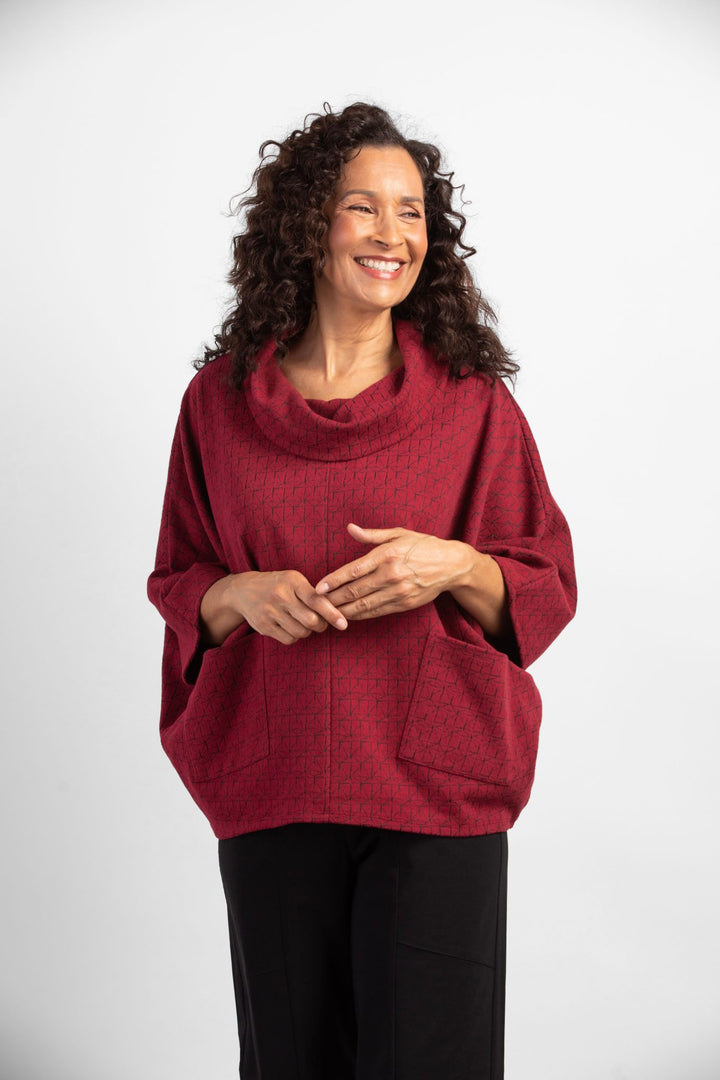 Harvest Fleece Cozy Poncho in Cranberry