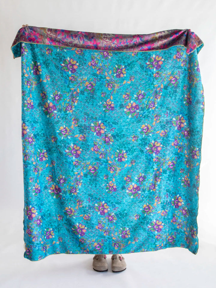 Double-Sided Cozy Throw Blanket in Border Folk Garden