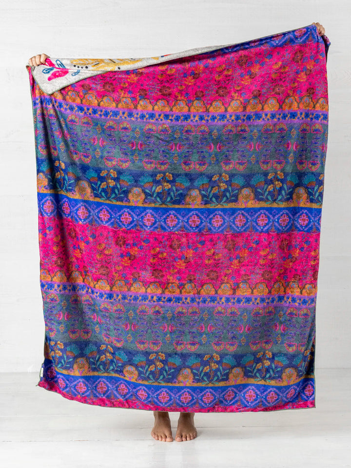 Double-Sided Cozy Throw Blanket in Taupe Birds