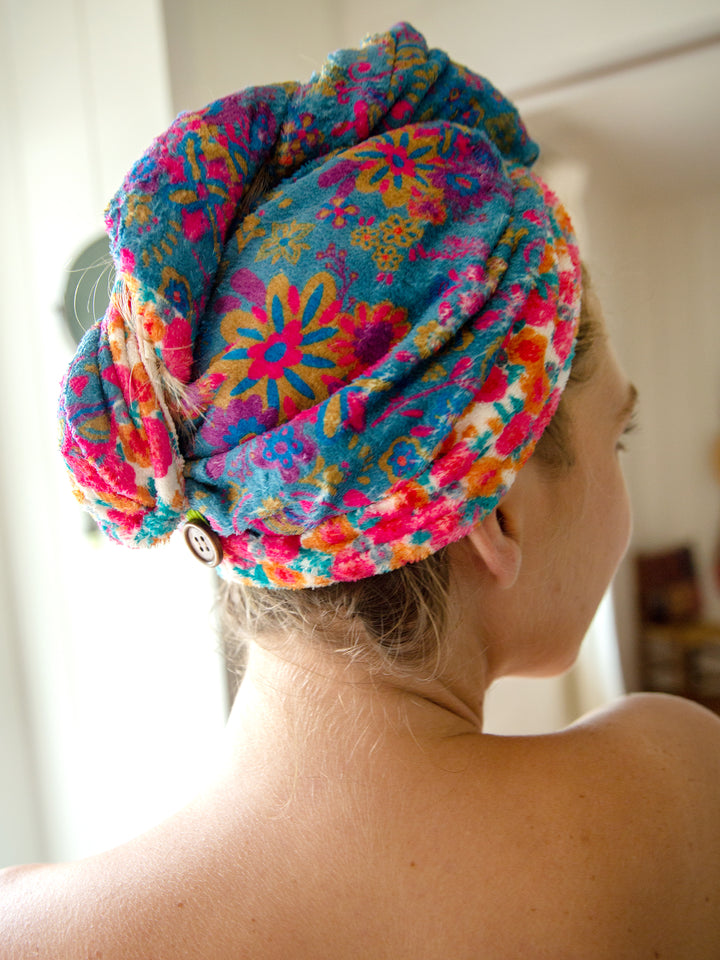 Microfiber Hair Towel Wrap in Teal Floral