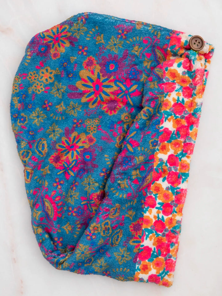 Microfiber Hair Towel Wrap in Teal Floral