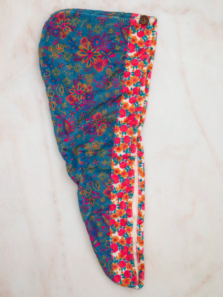 Microfiber Hair Towel Wrap in Teal Floral