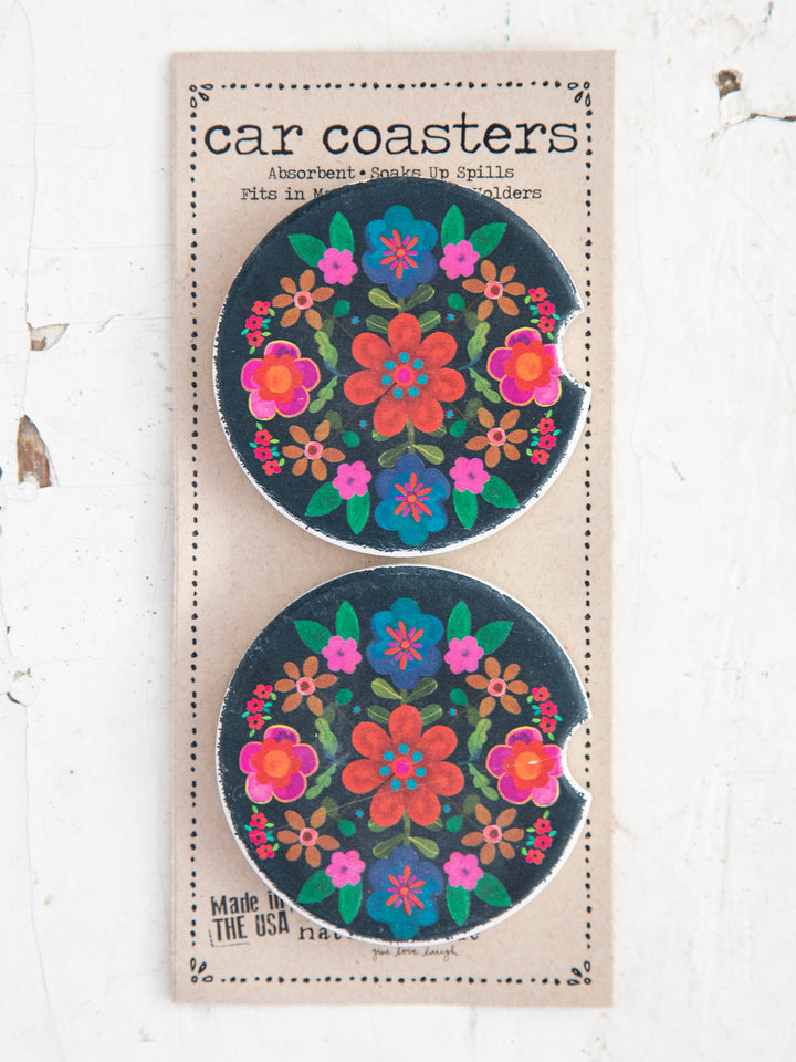 Car Coasters in Folk Flower - Set of 2