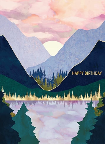 Winter Mountain Lake Birthday Card