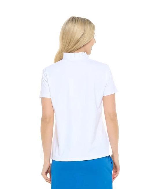 White Charlotte Pleated Collar Polo Top