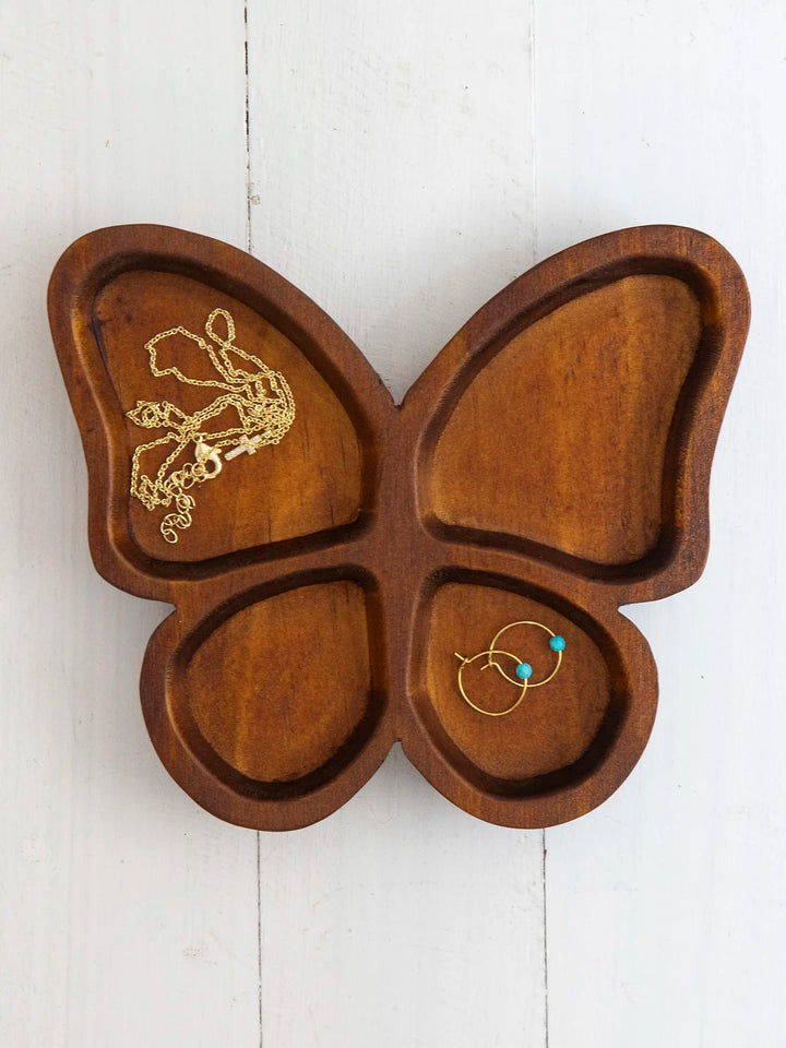Carved Wood Trinket Dish - Butterfly