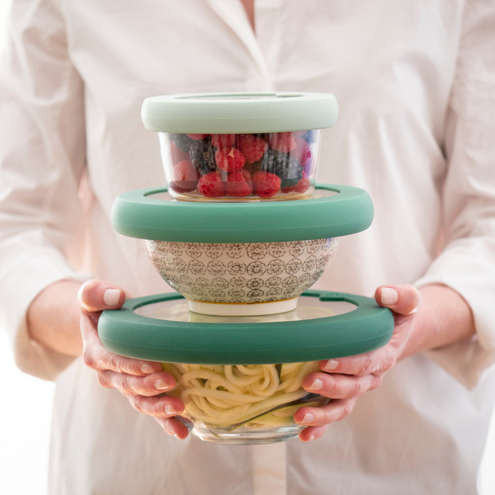 Food Huggers Set of Silicone & Glass Lids