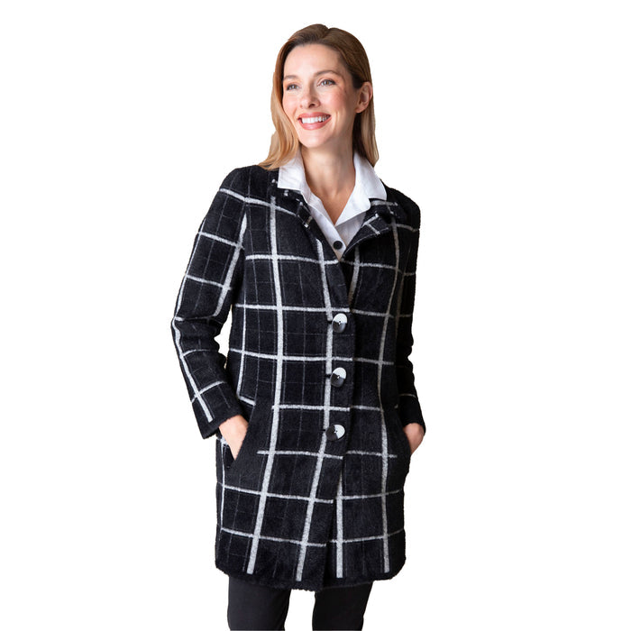 Windowpane Jacquard Car Coat in Black