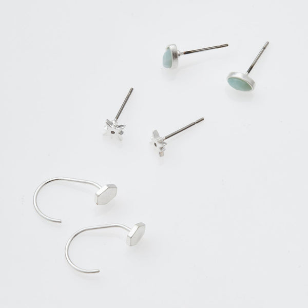 Gabby Stud Earring Trio in Silver with Amazonite