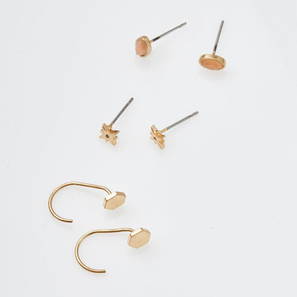 Gabby Stud Earring Trio in Gold with Sunstone