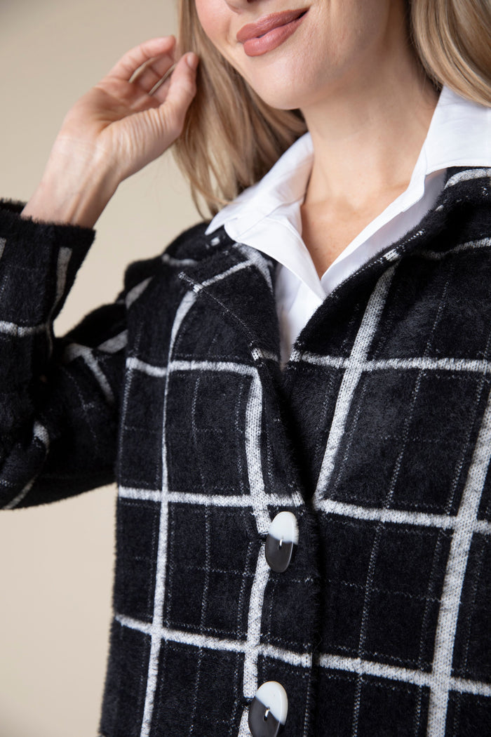 Windowpane Jacquard Car Coat in Black