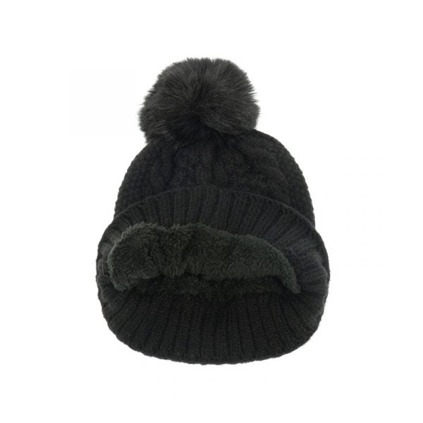 Black Classic Cable PomPom Hat
