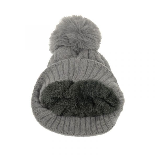 Grey Classic Cable PomPom Hat