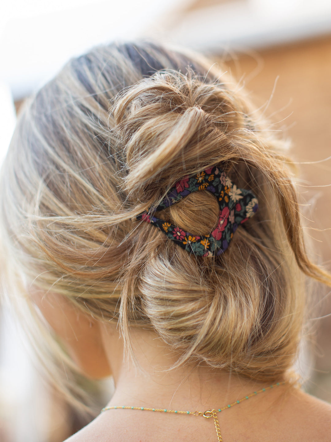 Floral Fabric Boho Hair Clip in Navy