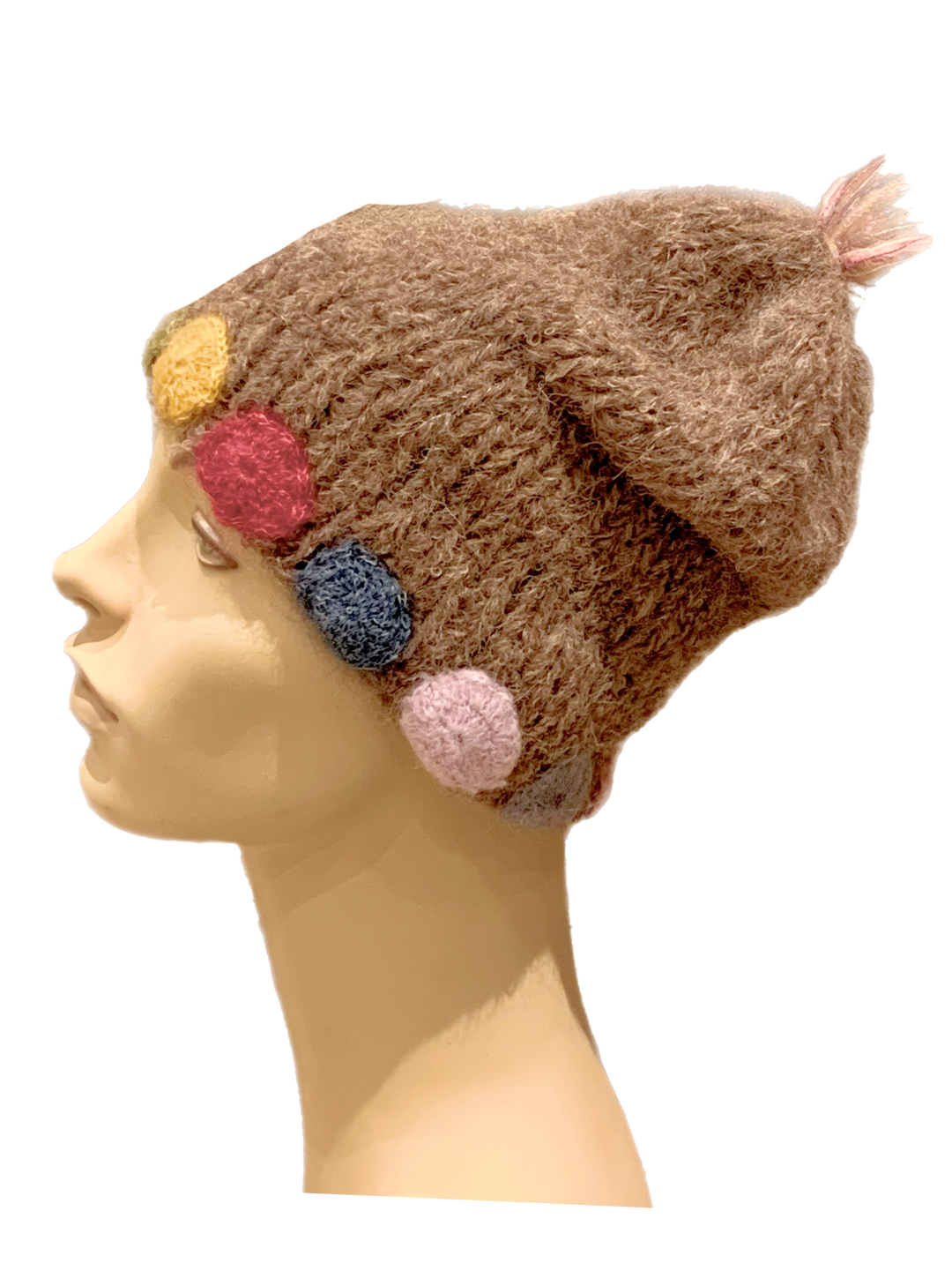 Alpaca Hat with Multicolor Dots on Brown