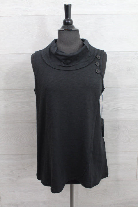 Sleeveless Cowl in Black Slub Cotton