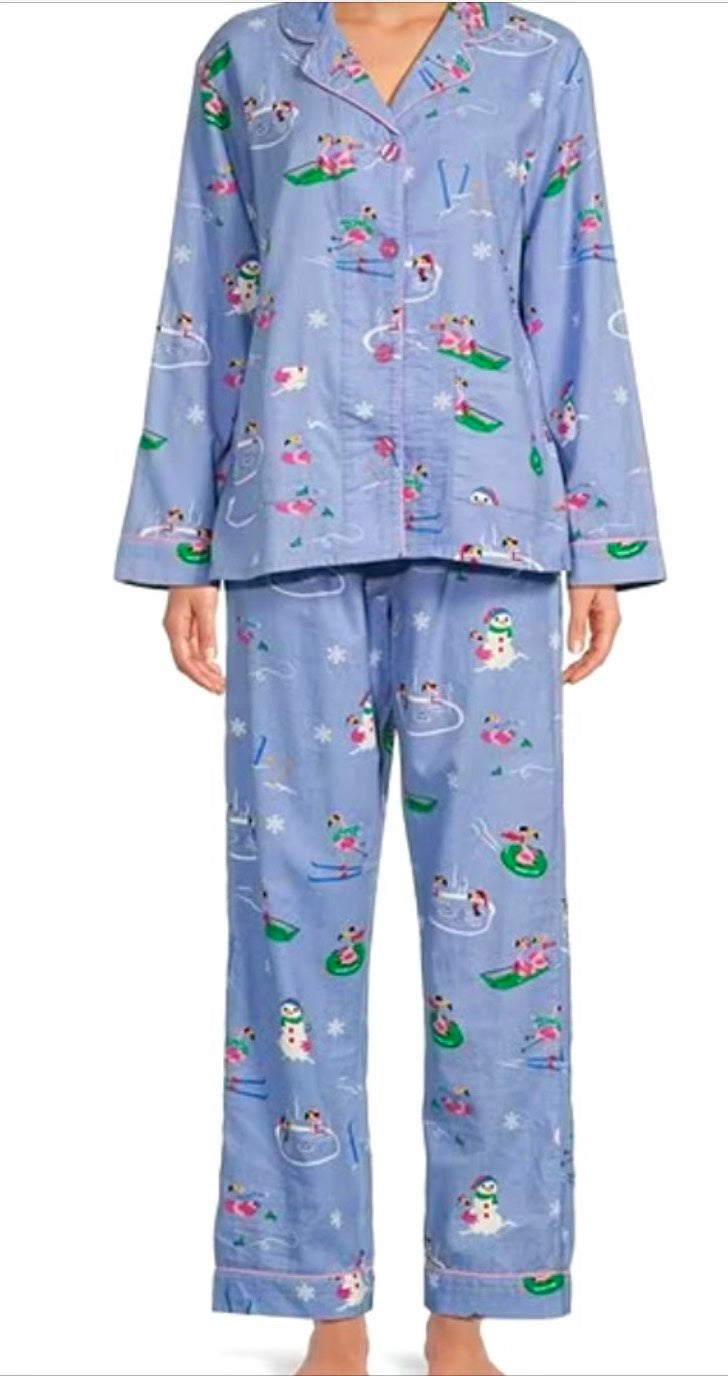 Flannel PJ Set - Let's Flamingo in Periwinkle