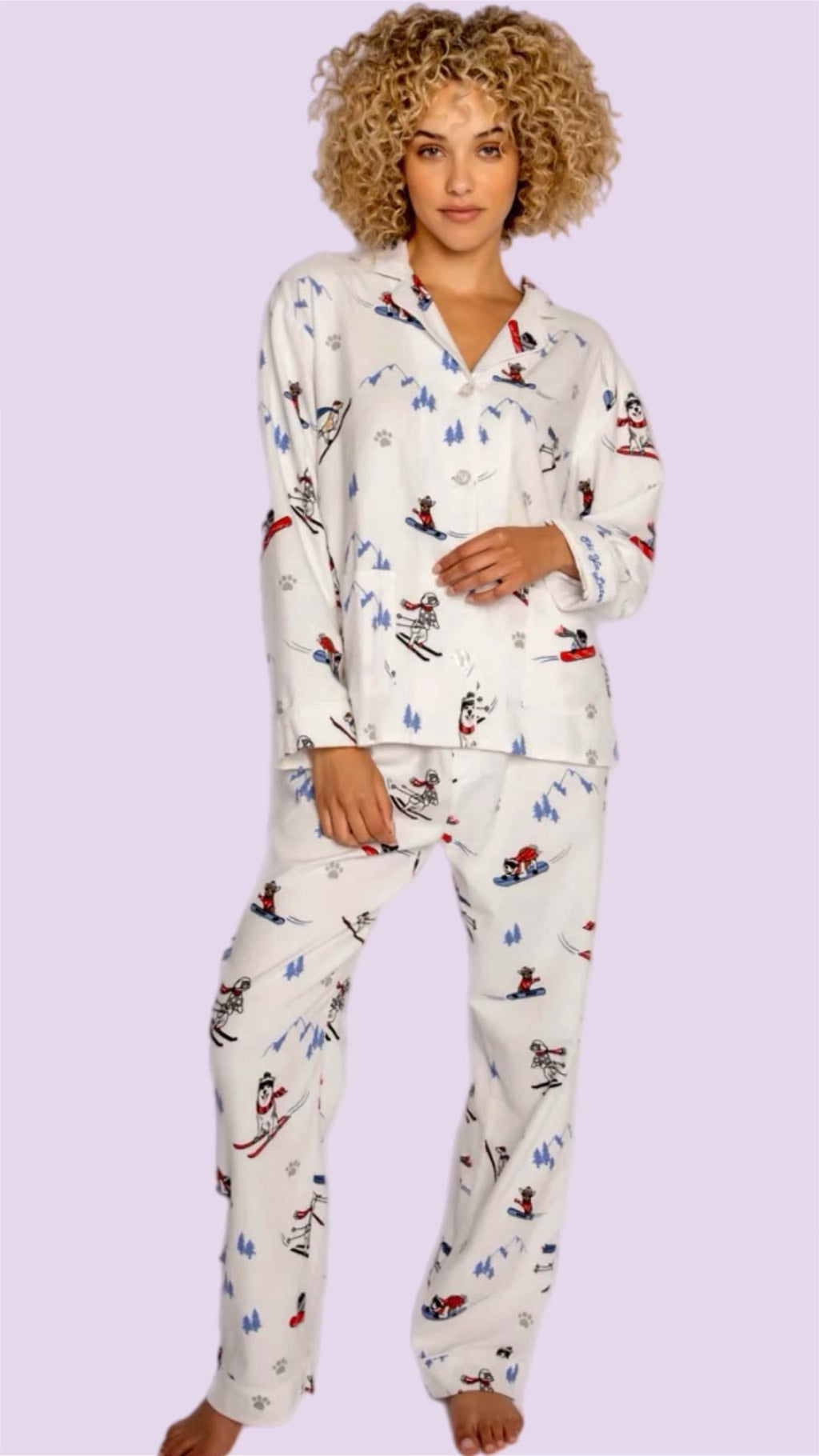 Flannel PJ Set - Ski Ya Later in Snow White