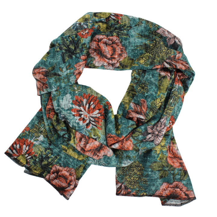 Heather Jersey Print Oblong Scarf in Teal/Olive Floral