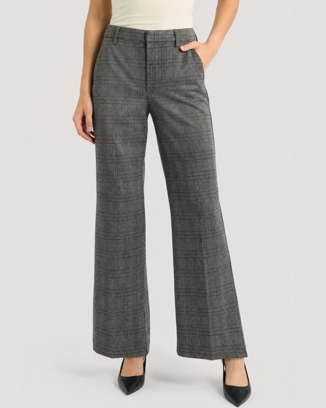 Kelsey Wide Leg Trouser in Brown Plaid