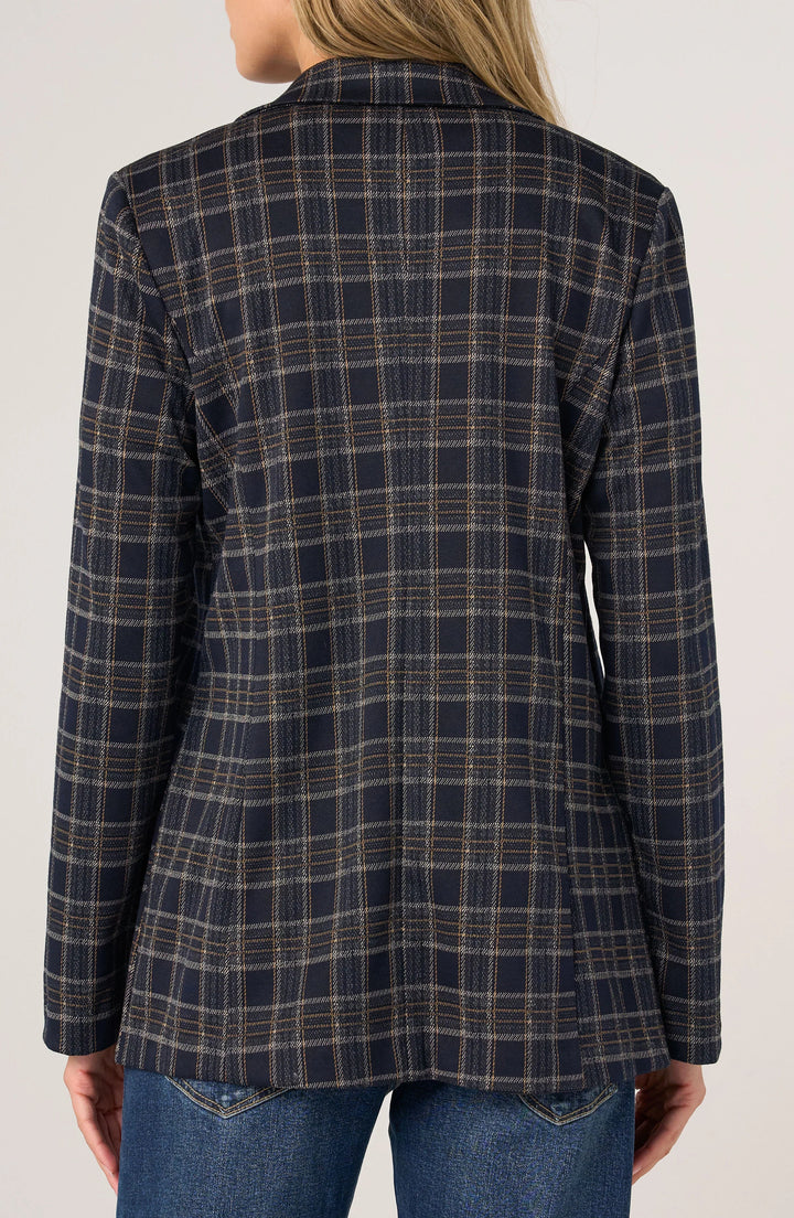 Boyfriend Blazer in Navy/Tan Plaid