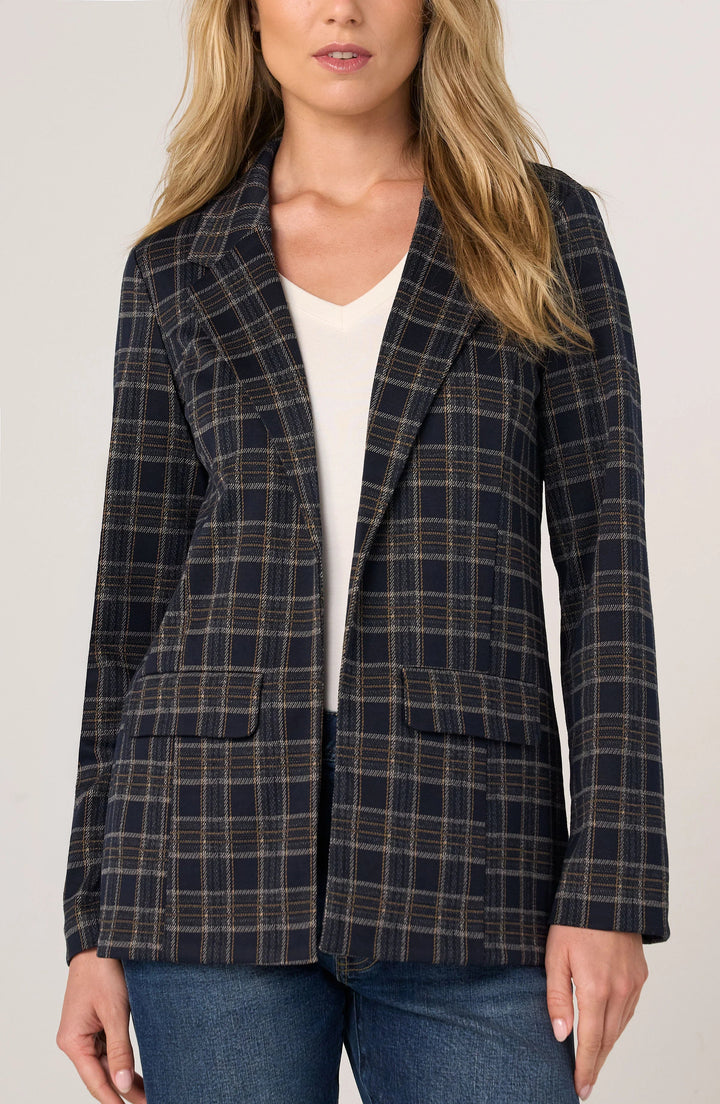 Boyfriend Blazer in Navy/Tan Plaid