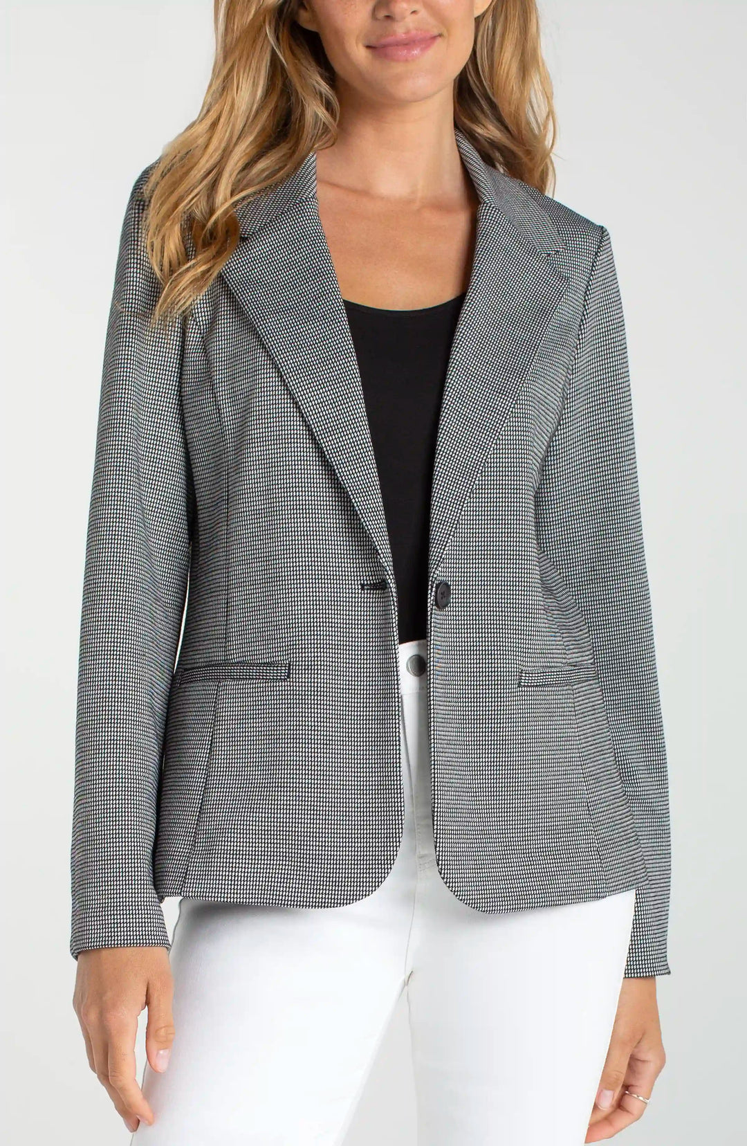 Fitted Blazer in Black White Mini Check