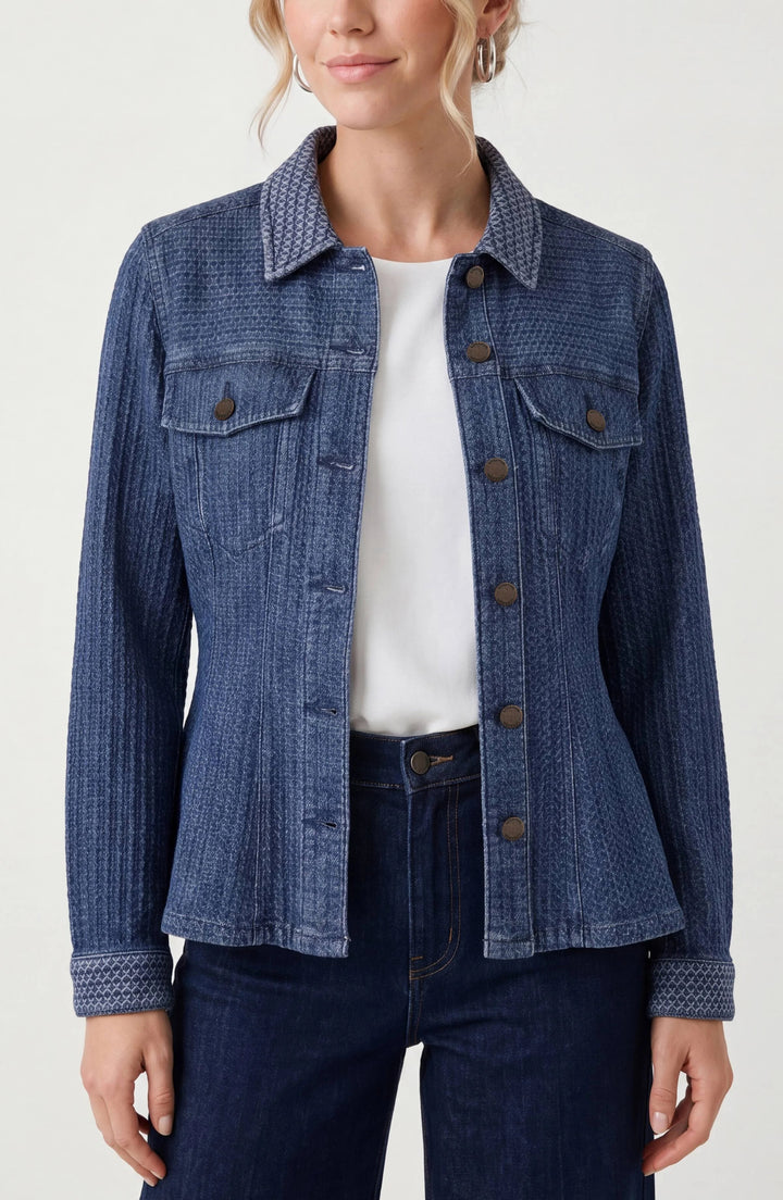Fit And Flare Trucker Jacket in Blue Doris
