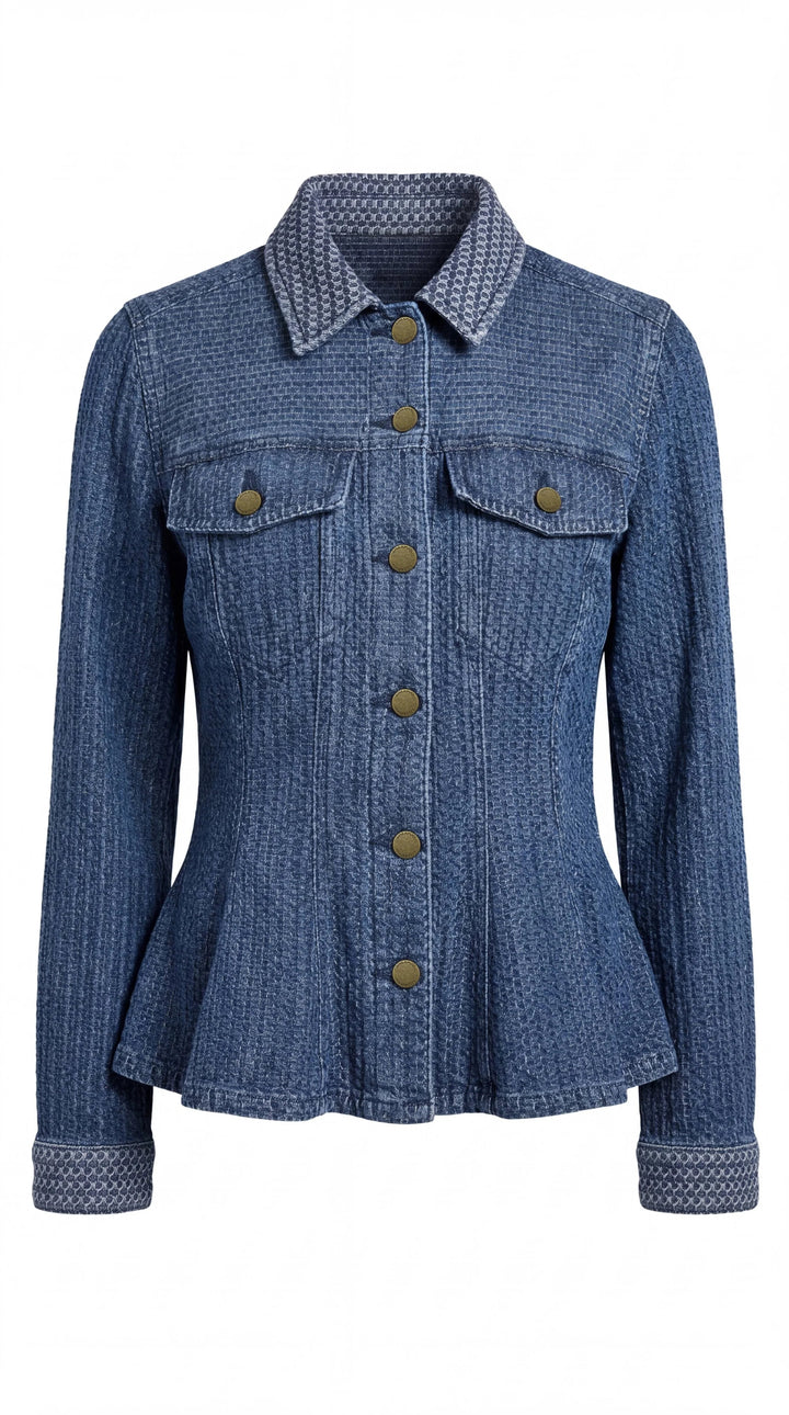 Fit And Flare Trucker Jacket in Blue Doris