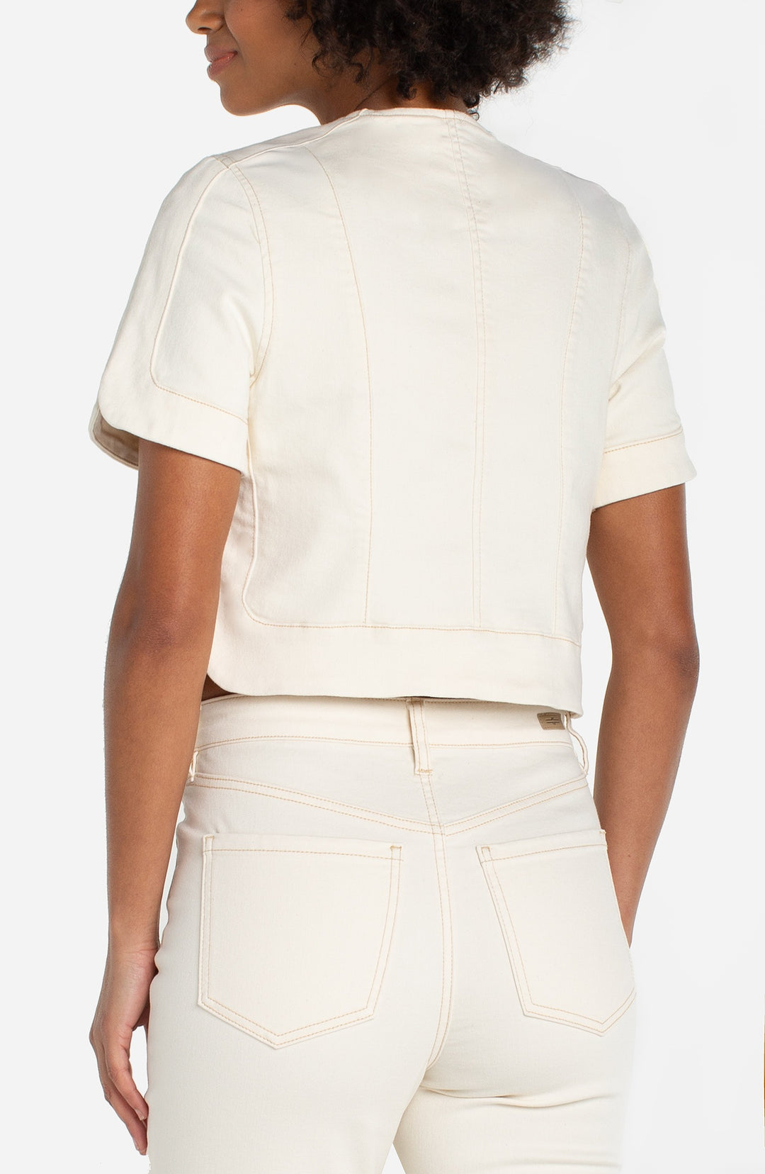 Collarless Short Sleeve Cropped Jacket in Desert Dunes