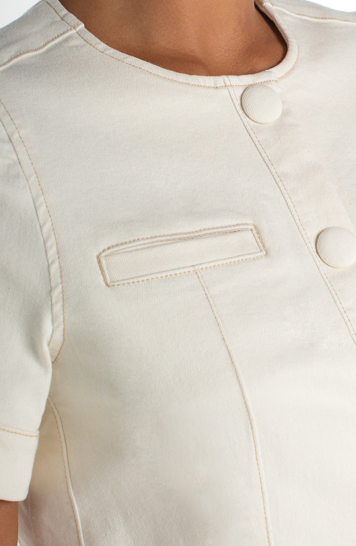 Collarless Short Sleeve Cropped Jacket in Desert Dunes