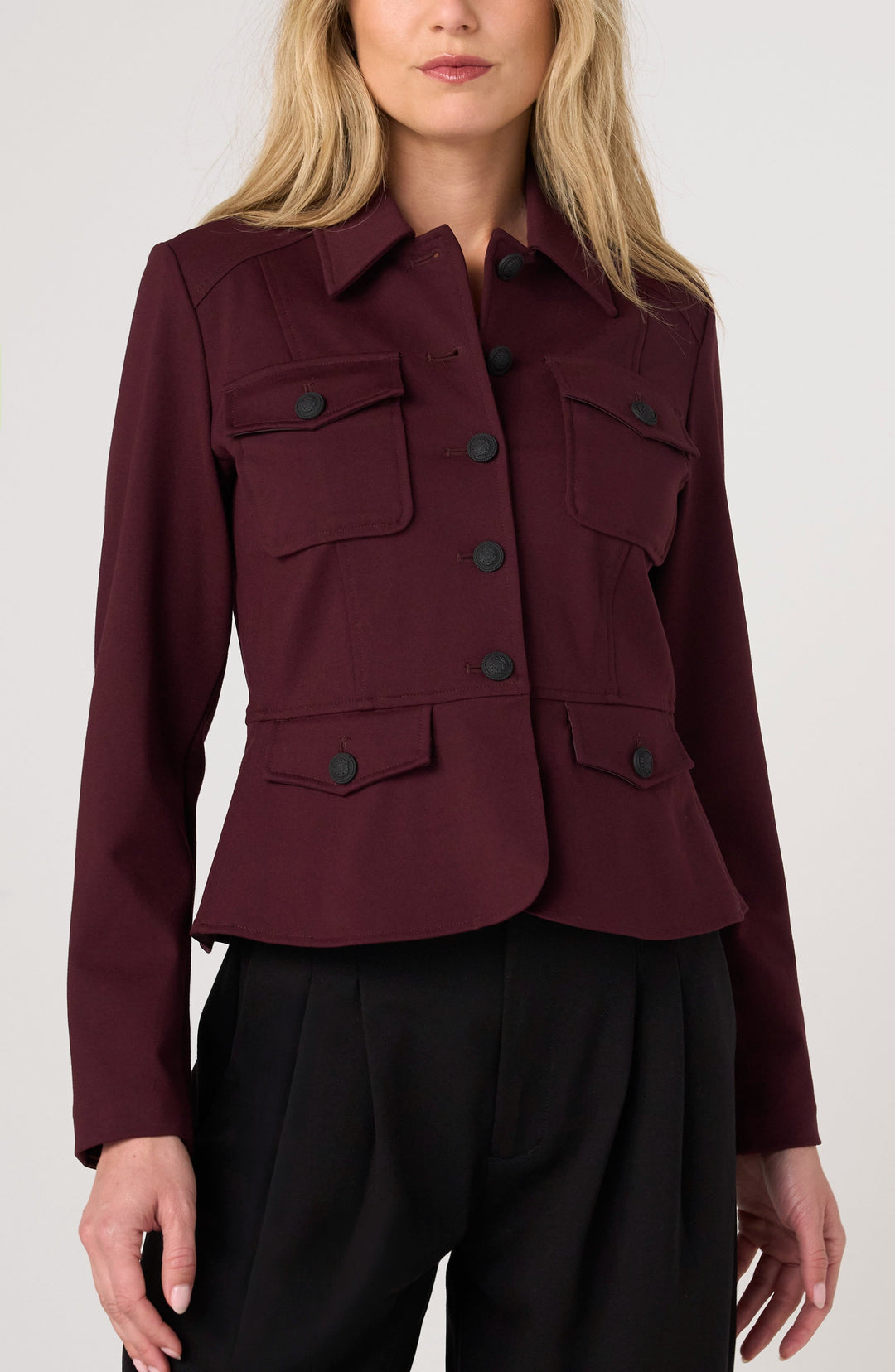 Peplum Jacket in Dark Oxblood