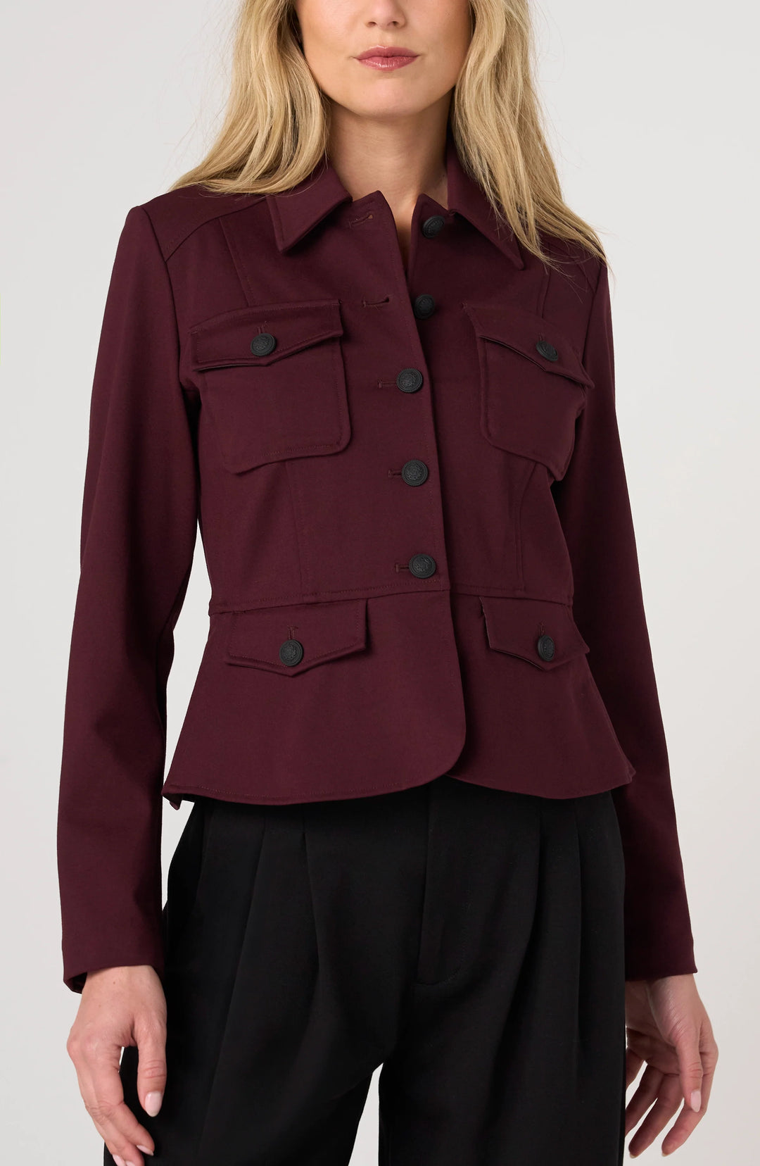 Peplum Jacket in Dark Oxblood