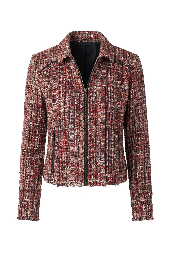 Zip Jacket With Fringe in Red Multi