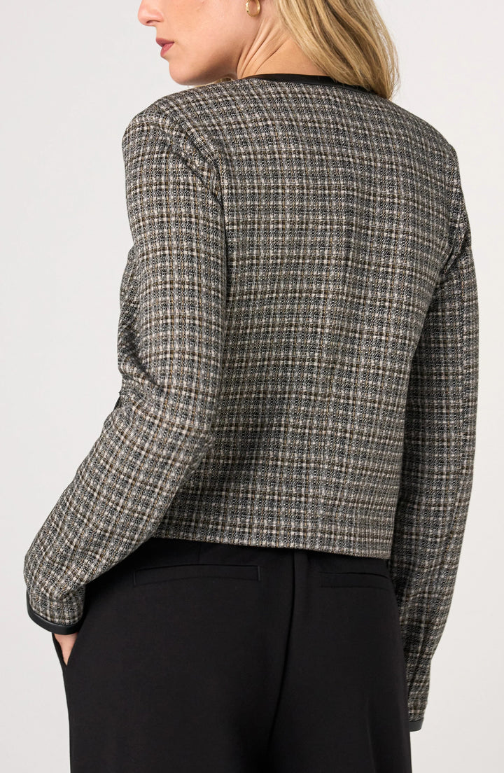Collarless Lady Jacket in Black Tan Mini Check