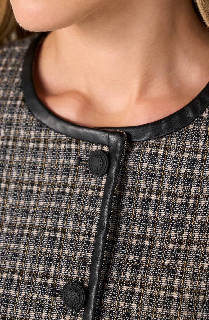 Collarless Lady Jacket in Black Tan Mini Check