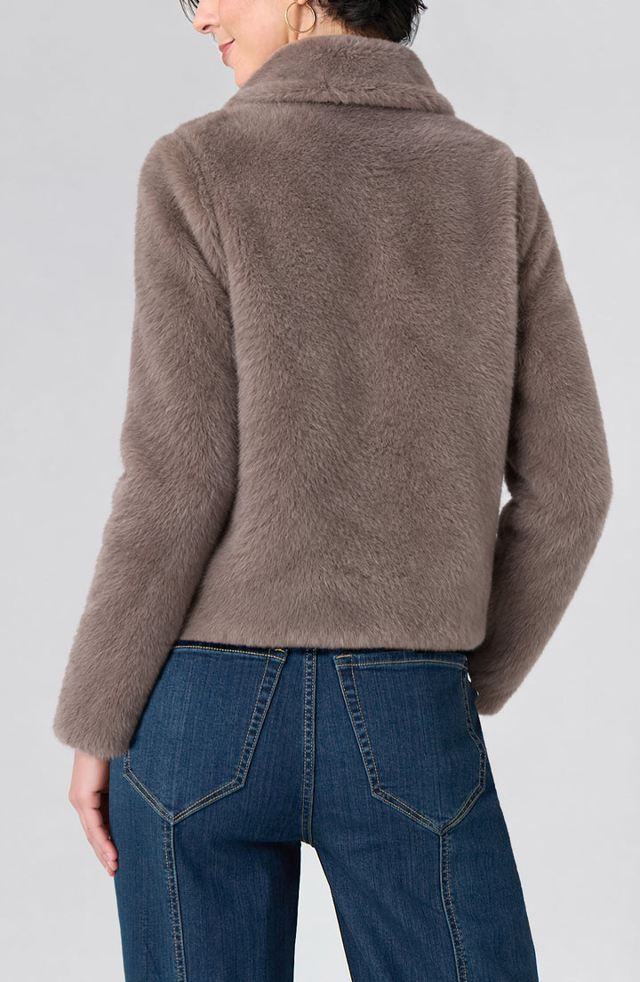 Collared Faux Fur Jacket in Mink