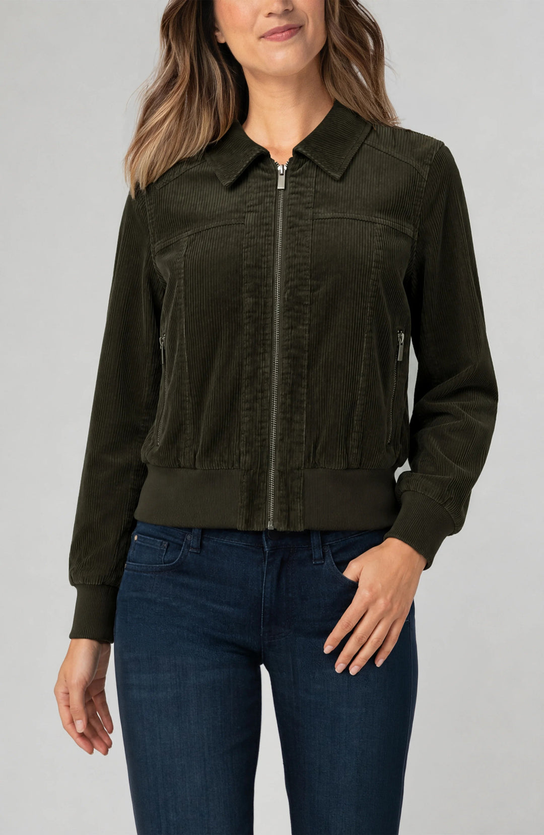 Collared Bomber Jacket in Hunter Green