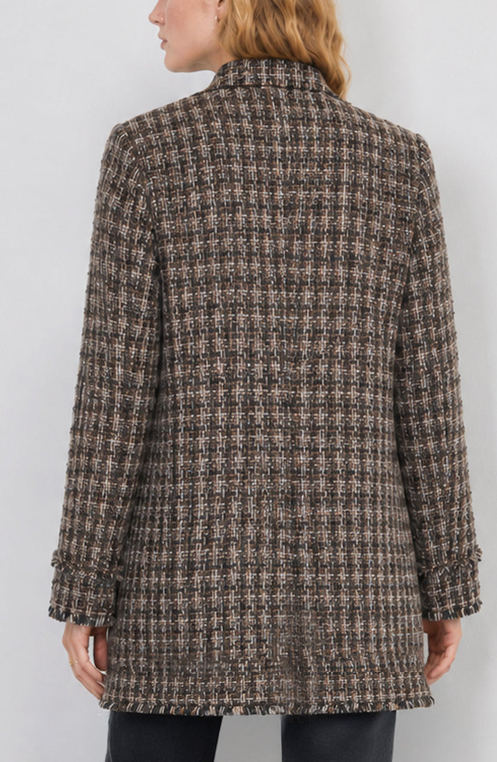 Mandarin Collar Lady Coat in Taupe Multi