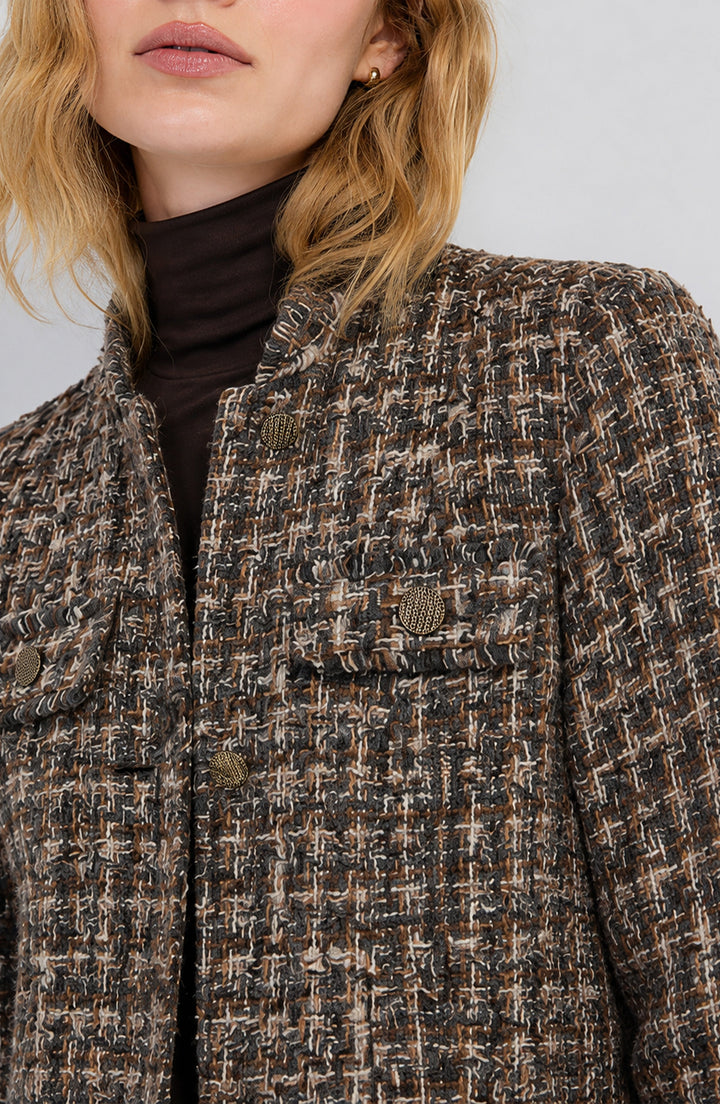Mandarin Collar Lady Coat in Taupe Multi