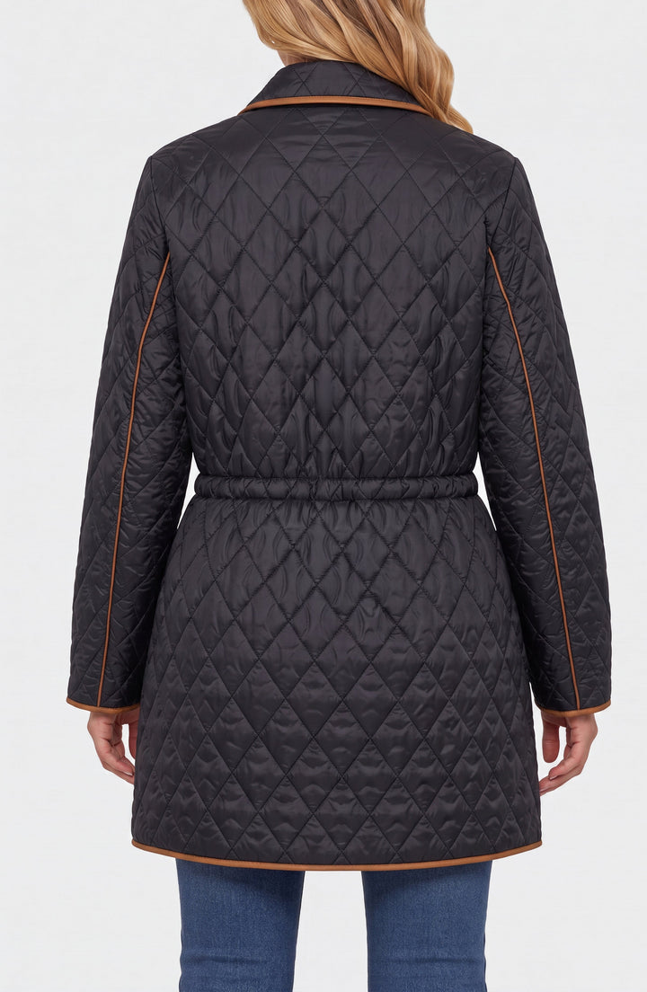 Quilted Coat W/ Cinched Waist in Black