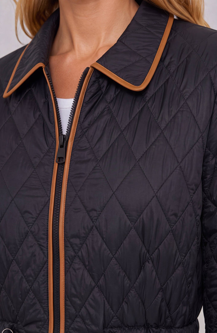 Quilted Coat W/ Cinched Waist in Black