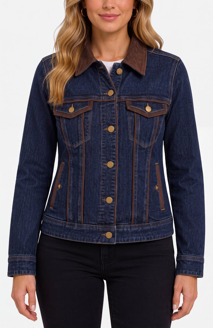 Classic Trucker Jacket W/ Velvet Details in Riverwalk