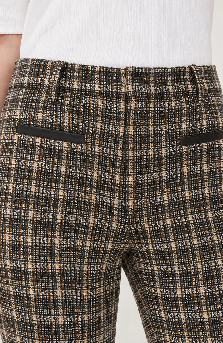 Trouser W/ Faux Leather Trim in Black Tan