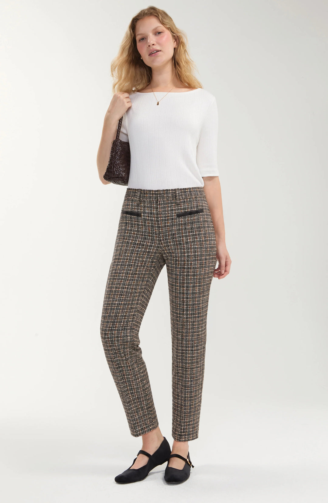 Trouser W/ Faux Leather Trim in Black Tan