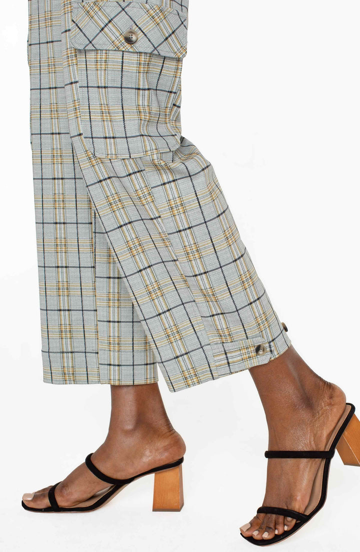 Utility Cargo Crop with Tab Hem in Taupe Plaid