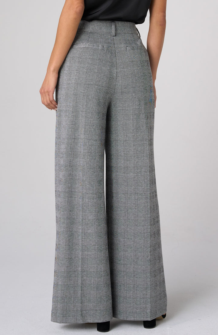 Brooke High Rise Wide Leg Trouser in Black White Glen Plaid