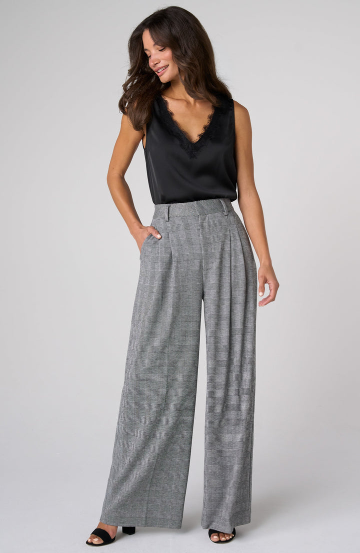 Brooke High Rise Wide Leg Trouser in Black White Glen Plaid