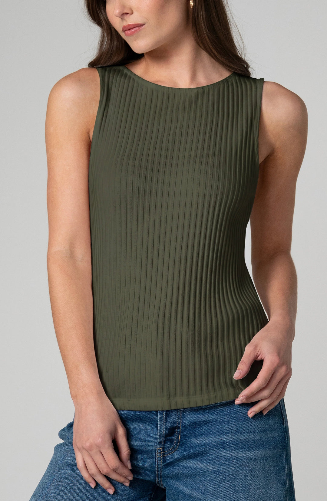 Sleeveless Boat Neck Top in Hunter Green