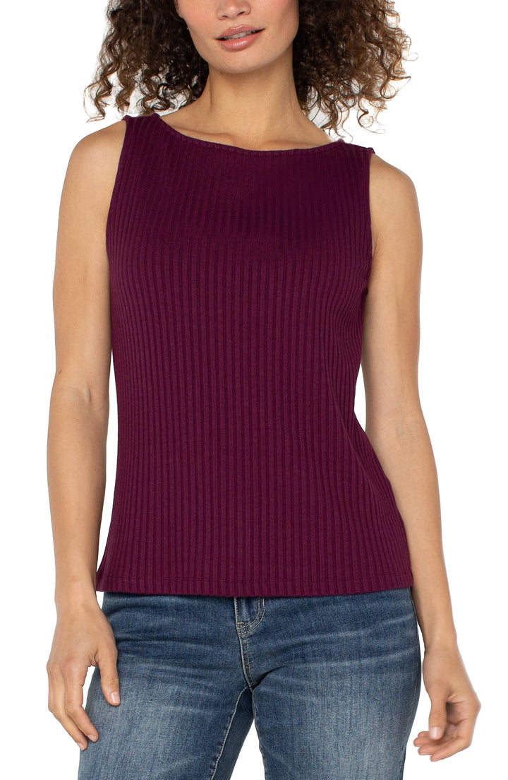 Sleeveless Boat Neck Top in Wine Berry